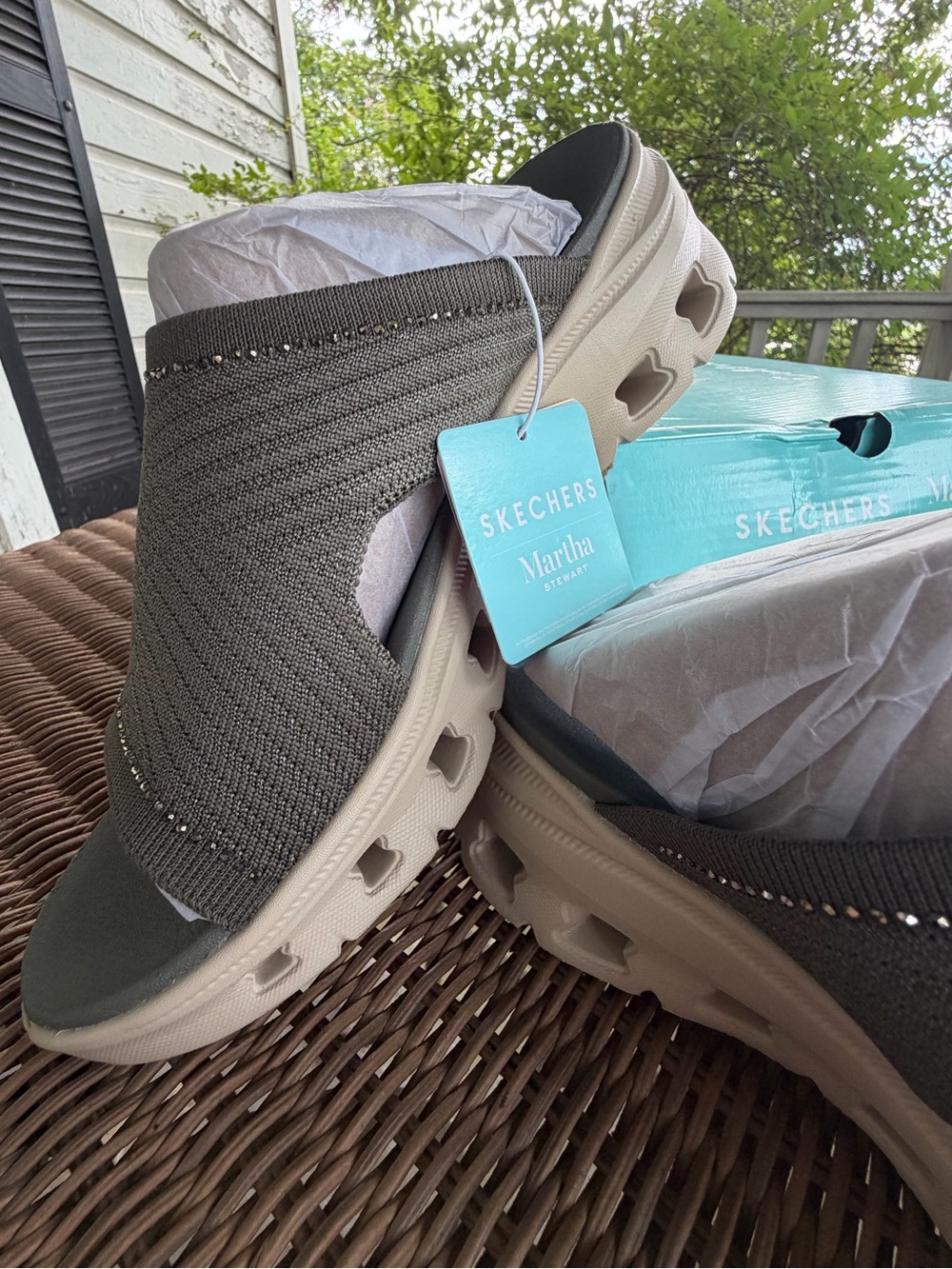 Skechers Olive Knit Glide-Step Platform Sandals - Picture 5 of 11